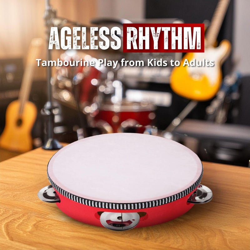 Flexzion Wooden Round Tambourine for Adults 6" Inch Single Row 8 Pair Jingles, Red Handheld Percussion Instrument for Beginner and Professional Tambourine Player - Image 4